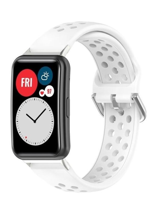 NIBEMINENT Sport Style Silicone Solid Color Replacement Strap For Huawei Watch Fit 18mm White - Image 4