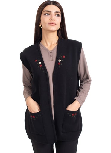 Women Middle Age and Above Knitwear Knit Buttonless Cross Stitch Pattern Embroidered Mother Vest 310-BLACK - pzsku/ZABB3FF25D9FFAD92D8AEZ/45/_/1733941090/c8e9d800-1784-44ad-80b7-bb2e8f17d374