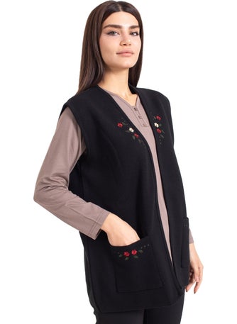 Women Middle Age and Above Knitwear Knit Buttonless Cross Stitch Pattern Embroidered Mother Vest 310-BLACK - pzsku/ZABB3FF25D9FFAD92D8AEZ/45/_/1733941128/f1fdd816-366f-4fbe-915f-7d4dc3f14cfd