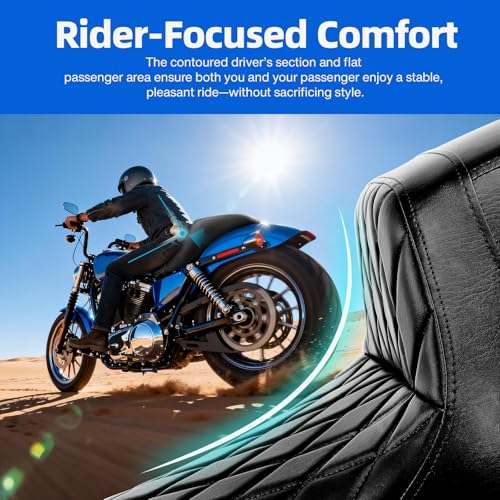 DREAMIZER Sportster Seat,Black Two-up Seat Stepped Type Driver Passenger Seat Compatible with Harley Iron XL883 XL1200 (2004-2006)&(2010-2022) Suitable for 2.3-3.3 GAL (Black Half Diamond) - Image 4