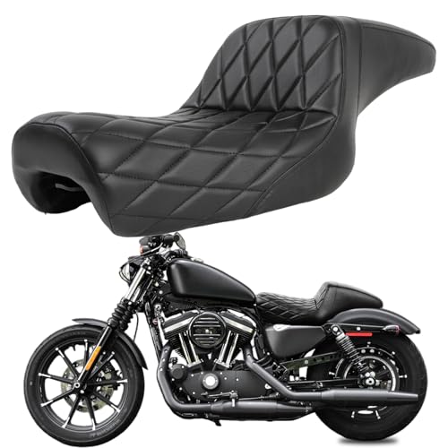 DREAMIZER Sportster Seat,Black Two-up Seat Stepped Type Driver Passenger Seat Compatible with Harley Iron XL883 XL1200 (2004-2006)&(2010-2022) Suitable for 2.3-3.3 GAL (Black Half Diamond) - Image 1