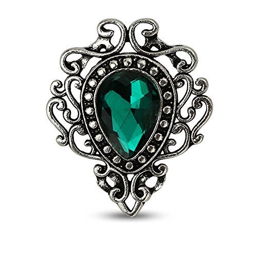 MINGHUA Retro Hollow Flower Waterdrop Gemstone Brooch for Women (Green) - Image 1