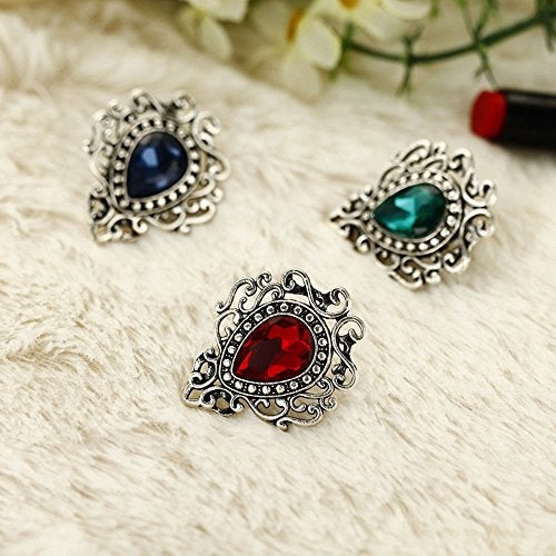 MINGHUA Retro Hollow Flower Waterdrop Gemstone Brooch for Women (Green) - Image 4