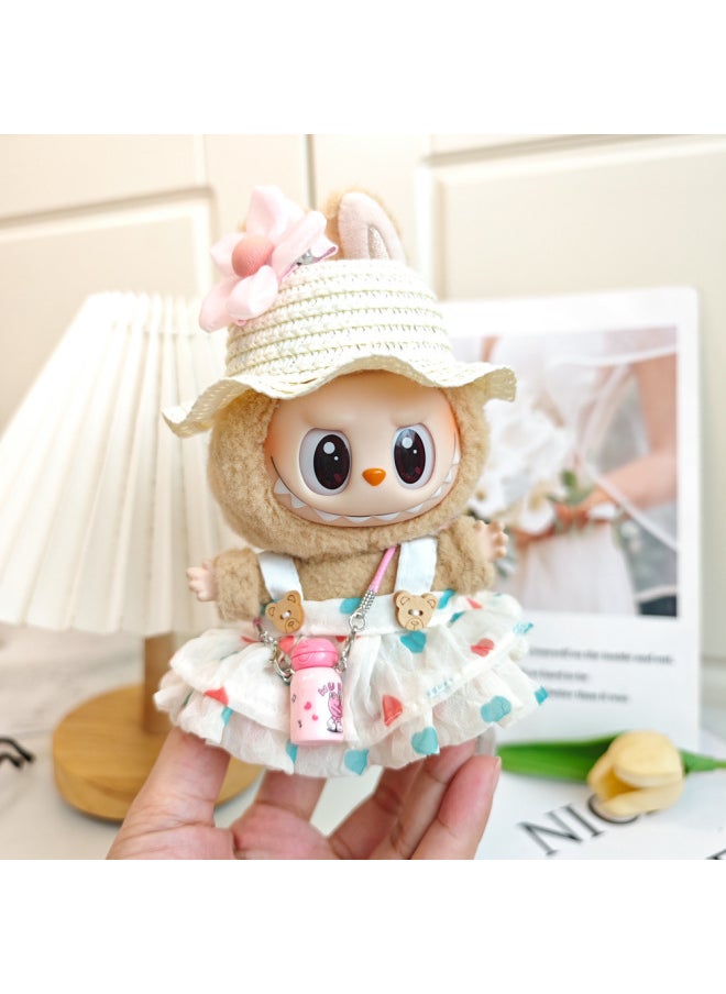 Generic - Labubu LABUBU Sit Party Second Generation Vinyl Doll Clothes Summer Straw Hat With Sling Dress-Specifications:First Generation And Second Generation Pull Cloth Pendant Wear-Color:Green Love Skirt + Small Flower Hair Accessories (excluding Baby) - Image 1