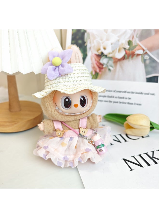Generic - Labubu LABUBU Sit Party Second Generation Vinyl Doll Clothes Summer Straw Hat With Sling Dress-Specifications:First Generation And Second Generation Pull Cloth Pendant Wear-Color:Green Love Skirt + Small Flower Hair Accessories (excluding Baby) - Image 1