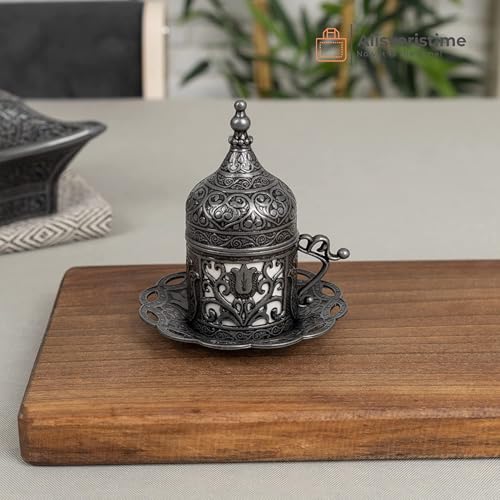 Alisveristime (1 Pc Turkish Greek Arabic Coffee Espresso Cup Saucer (Lale) (Black) - Image 4