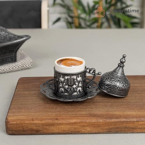 Alisveristime (1 Pc Turkish Greek Arabic Coffee Espresso Cup Saucer (Lale) (Black) - Image 3