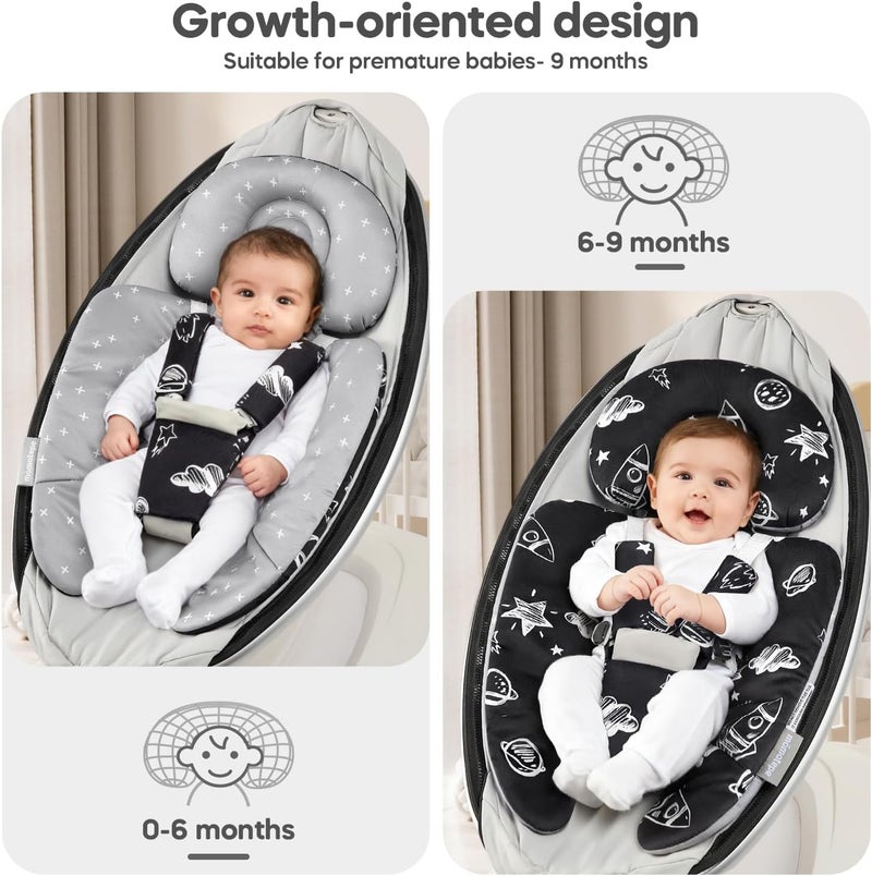 mamatepe إدراج الرضيع متوافق مع 4moms Mamaroo و Graco Swing ومقعد السيارة للرضع وعربة الأطفال وأرجوحة الأطفال الأخرى وهزاز الأطفال ومقعد القفز وسرير الأطفال حديثي الولادة - وسادة دعم الرأس والجسم، تصميم قابل للعكس - Image 2
