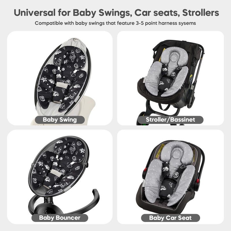 mamatepe إدراج الرضيع متوافق مع 4moms Mamaroo و Graco Swing ومقعد السيارة للرضع وعربة الأطفال وأرجوحة الأطفال الأخرى وهزاز الأطفال ومقعد القفز وسرير الأطفال حديثي الولادة - وسادة دعم الرأس والجسم، تصميم قابل للعكس - Image 3