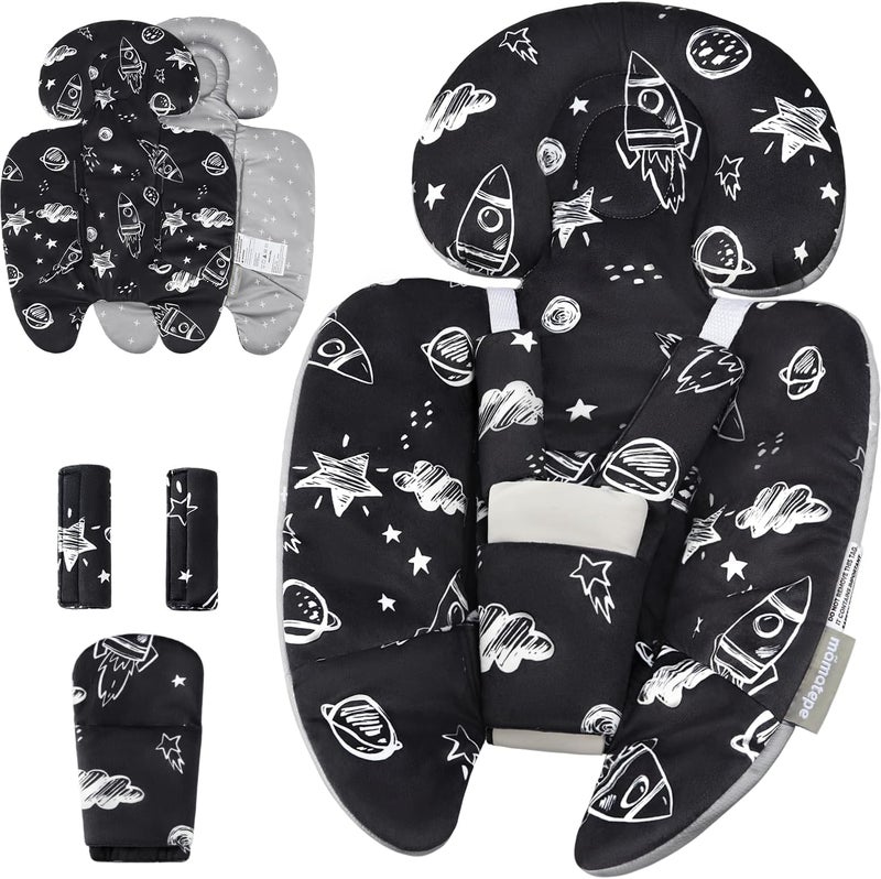 mamatepe إدراج الرضيع متوافق مع 4moms Mamaroo و Graco Swing ومقعد السيارة للرضع وعربة الأطفال وأرجوحة الأطفال الأخرى وهزاز الأطفال ومقعد القفز وسرير الأطفال حديثي الولادة - وسادة دعم الرأس والجسم، تصميم قابل للعكس - Image 1
