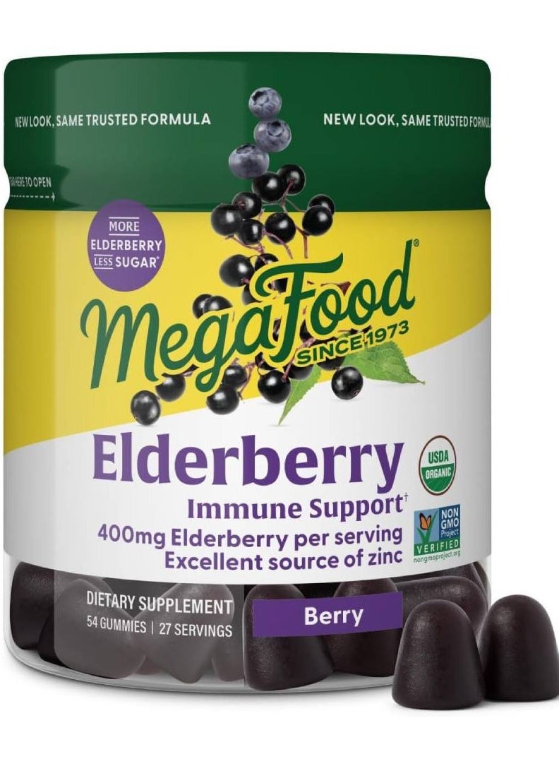 MegaFood ELDERBERRY IMMUNE SUPPORT,400MG ELDERBERRY PER SERVING, EXCELLENCE SOURCE OF ZINC, DIETARY SUPLEMENT 54 GUMMIES / 27 SERVINGS - BERRY  - Image 1