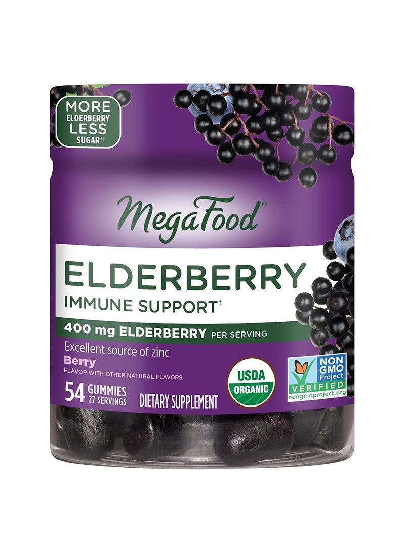 MegaFood ELDERBERRY IMMUNE SUPPORT,400MG ELDERBERRY PER SERVING, EXCELLENCE SOURCE OF ZINC, DIETARY SUPLEMENT 54 GUMMIES / 27 SERVINGS - BERRY - Image 1