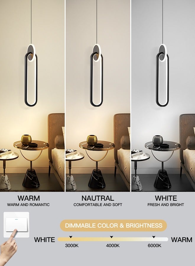 YATAI LIGHTING Modern LED Hanging Ceiling Light Fixture - Color Changing LED Lights for Bedroom, Adjustable Height and Three Dimming Options - Modern Oval Shape Design in Black  - Image 2