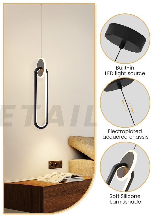 YATAI LIGHTING Modern LED Hanging Ceiling Light Fixture - Color Changing LED Lights for Bedroom, Adjustable Height and Three Dimming Options - Modern Oval Shape Design in Black  - Image 4