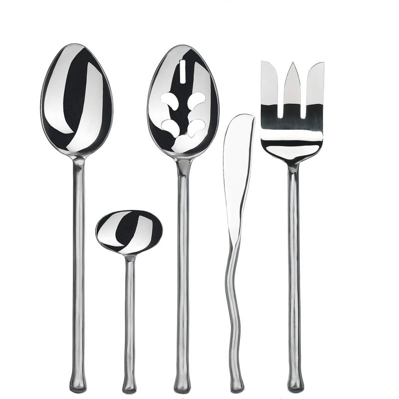 Gourmet Settings 5Pieces Hostess Silverware Exotique PlatinumMattePolished Metal Flatware Serving Set Stainless Steel Kitchen Utensils KnifeForkSpoons
