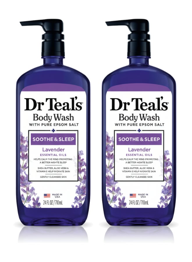 Dr Teal's Pack of 2 Epsom Salt Body Wash with Lavender for Soothe & Sleep - Ultra-Moisturizing Formula Calms & Nourishes for a Better Night's Sleep 710ml x 2