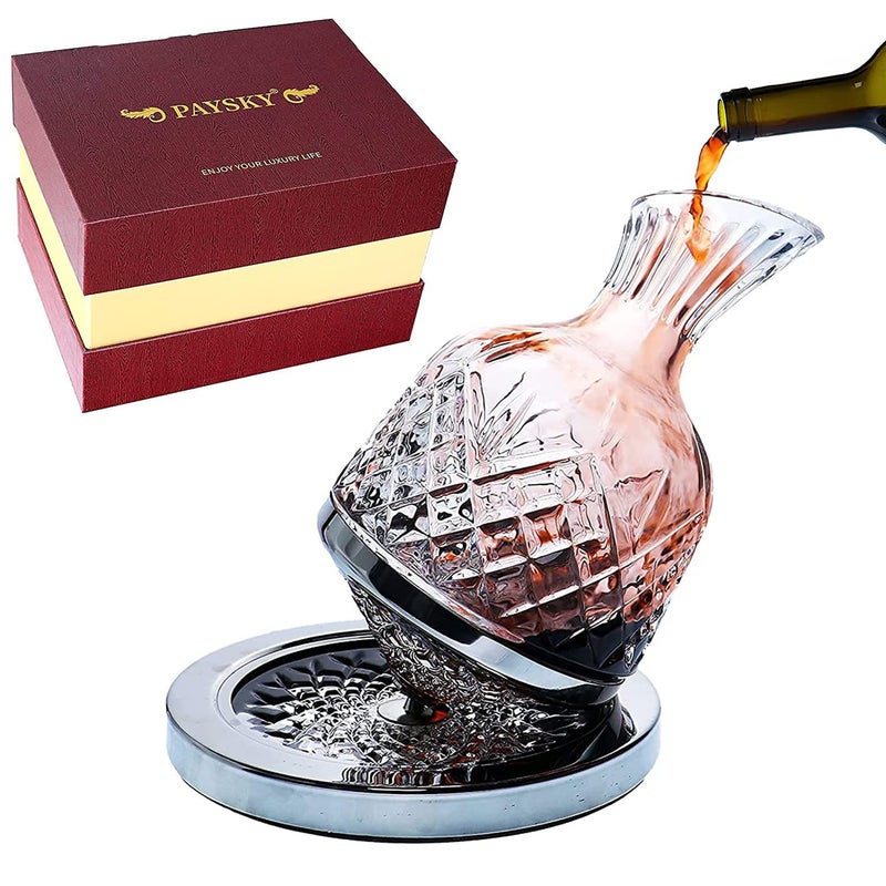 Paysky paysky spinning wine decanter 45 oz crystal rotating wine decanter with gift box for wedding gift birthday banquet supper 