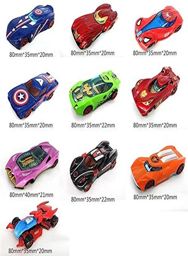 PLUSPOINT Super Hero Die cast Metal Vehicles Pack of 10Pc Alloy Push N Go Vehicles, 1:64 Scale Mini Racing Cars for Toddlers, Collectible Die-Cast Toy Car Set, Multi Color - Image 2
