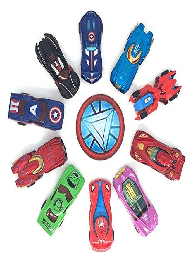 PLUSPOINT Super Hero Die cast Metal Vehicles Pack of 10Pc Alloy Push N Go Vehicles, 1:64 Scale Mini Racing Cars for Toddlers, Collectible Die-Cast Toy Car Set, Multi Color - Image 1