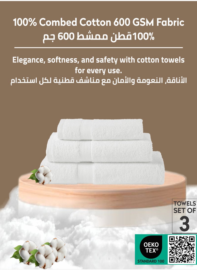 Premium Towel 3-Pcs Set, 100% Combed Cotton 600 GSM, Highly Absorbent, Quick Dry Towel Set Include 1 Bath Towel, 1 Bath Sheet, 1 Hand Towel, Best Set for Bathroom Gym, Hotel And Spa,White - pzsku/ZABB47EDCE23D91C0C546Z/45/_/1733314198/56aa3897-062f-49e2-a3c8-fa4110a2fdc8