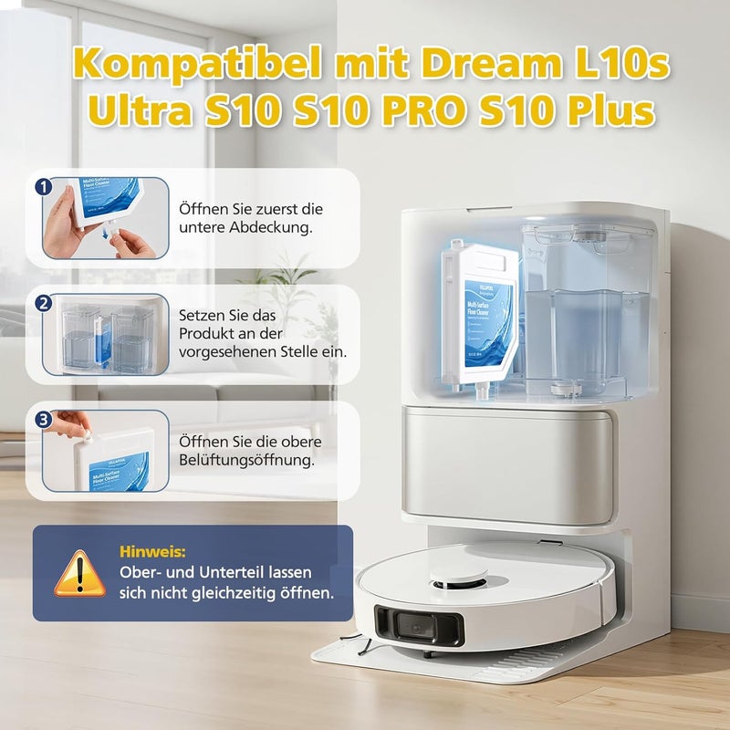 VILLAPOOL 3 x Mop Robot Cleaner Compatible with Dreame L10s Ultra S10 S10 Pro S10 Plus, Multi Surface Floor Cleaner for All Hard Floors, for Insertion in the Charging Station, 300 ml x 3 Pieces - Image 2