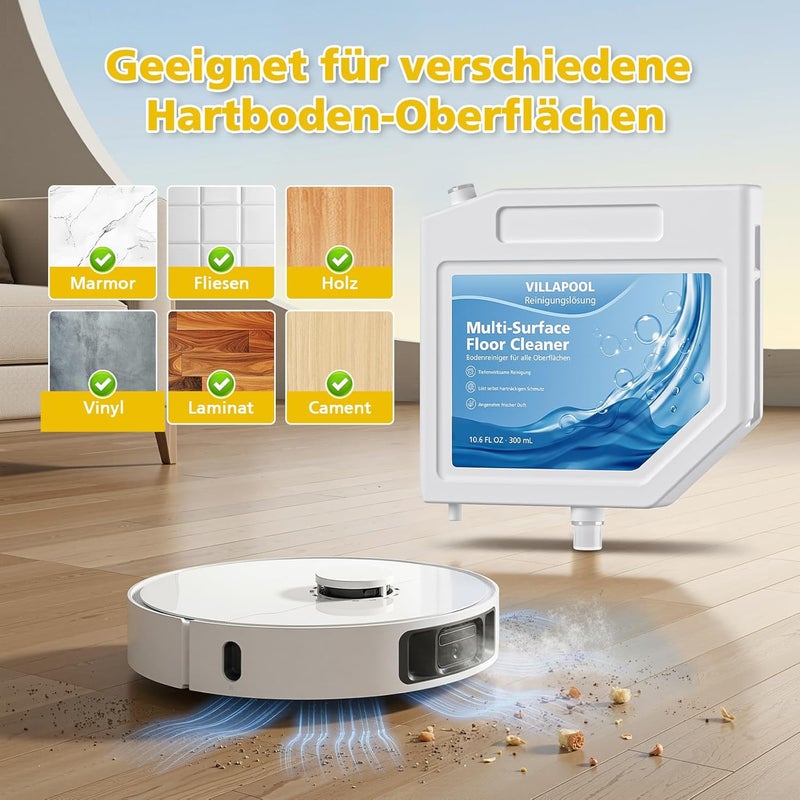 VILLAPOOL 3 x Mop Robot Cleaner Compatible with Dreame L10s Ultra S10 S10 Pro S10 Plus, Multi Surface Floor Cleaner for All Hard Floors, for Insertion in the Charging Station, 300 ml x 3 Pieces - Image 4