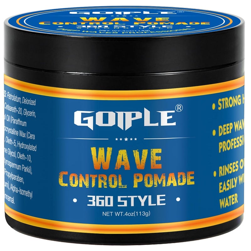 Goiple Natural Wave Pomade for Men Strong Hold Easy Wash 360 Wave Training Hair Cream Waves Grease for Men WaterBased Hair Cream for Wave Moisture Control and Silky Shine Wave Pomade for Black Men 4oz