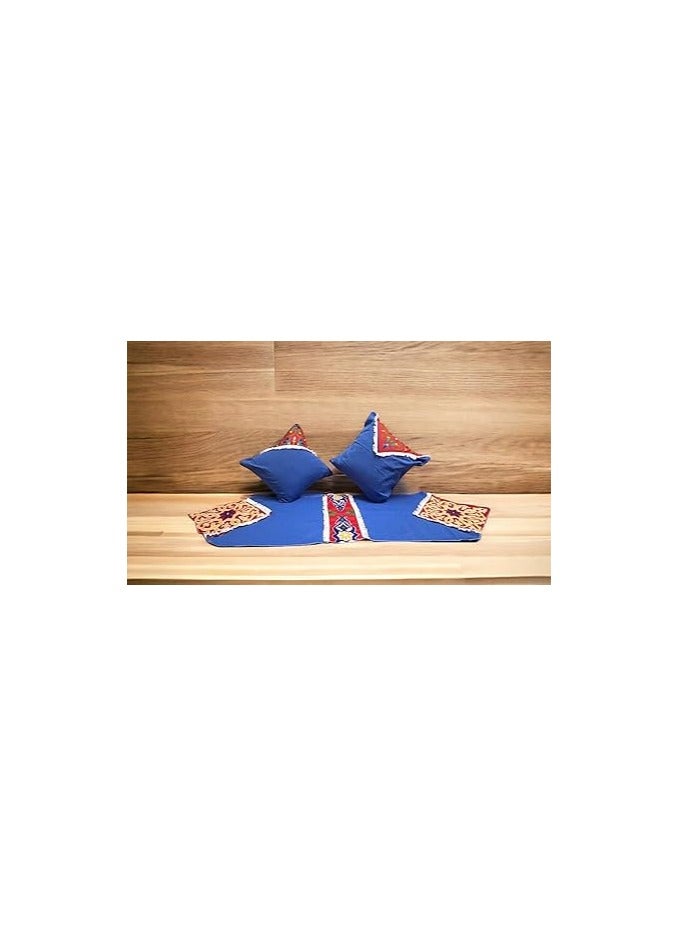 طقم غطاء للكنبه قماش دك في خيامي 3 قطع (1 رانر+2 غطاء وساده) - ازرق - Image 3