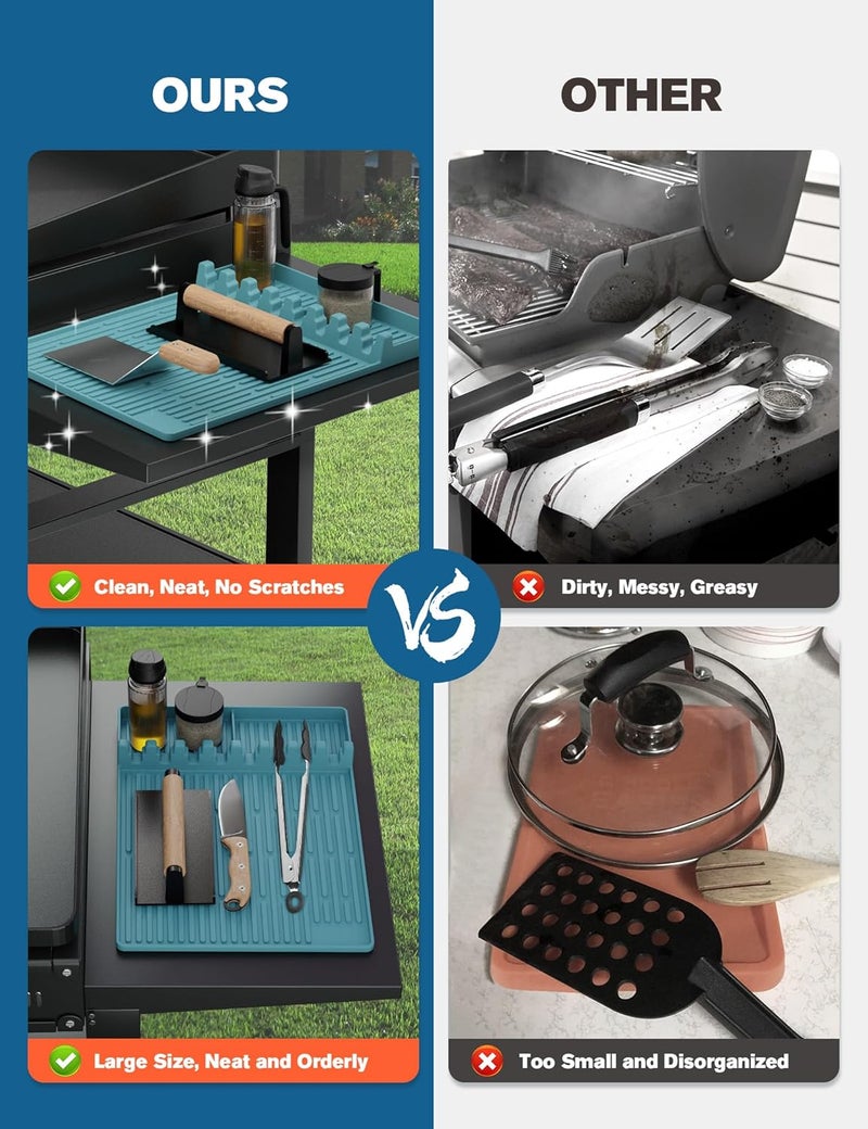 visnfa Silicone Griddle Tools Mat for Blackstone, Heat Resistant Spatula Mat, BBQ Grill Tool Rest, Silicone Grill Pad，Blackstone Griddle Accessories for Kitchen, Cooking & Countertop（Blue） - Image 5