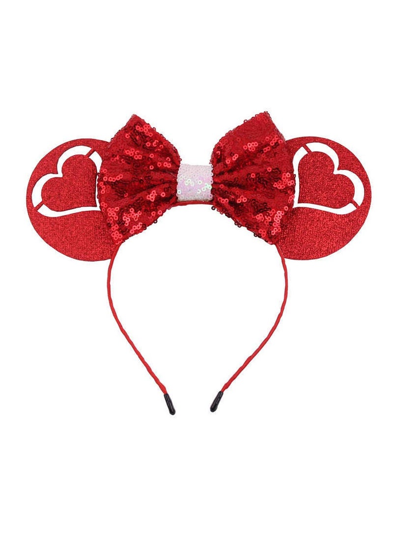 Soochat - Soochat Valentines Day Heart Headband Red Heart Sequin Headband Glitter Mouse Ears Headbands Cosplay Party Costume Accessories for Girls  Women - Image 1