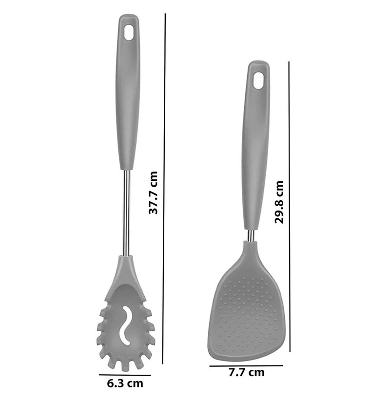 Besillia Besillia Silicone Stainless Steel Spatula Serving Spatula Versatile Tools Cooking Baking and Mixing Noodle Pasta Rice Spoon Server NonStick Heat ResistantPack of 2 Grey  - Image 2