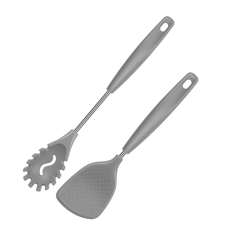 Besillia Besillia Silicone Stainless Steel Spatula Serving Spatula Versatile Tools Cooking Baking and Mixing Noodle Pasta Rice Spoon Server NonStick Heat ResistantPack of 2 Grey  - Image 1