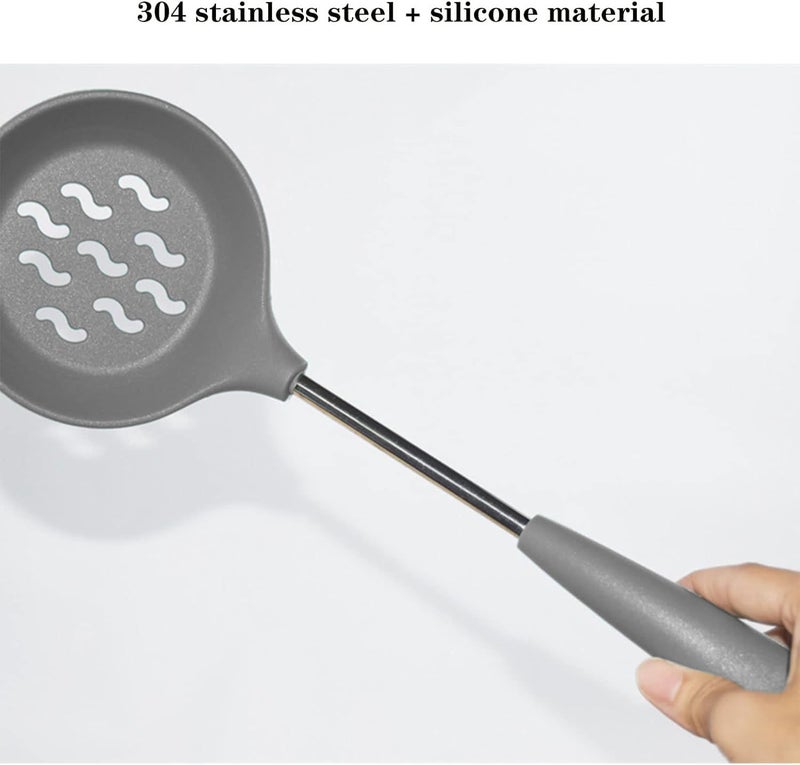 Besillia Besillia Silicone Stainless Steel Spatula Serving Spatula Versatile Tools Cooking Baking and Mixing Noodle Pasta Rice Spoon Server NonStick Heat ResistantPack of 2 Grey  - Image 3