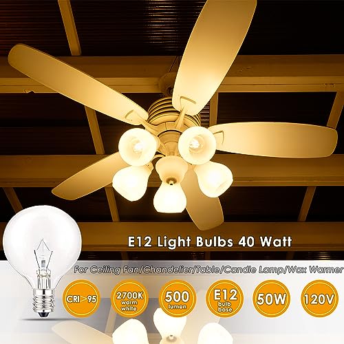 SerBion 40 Watt Light Bulbs E12 Candelabra Base 120Volt Round Light Bulb for Chandelier Table Lamp Wall Sconces Candle Lamp Wax Melter (Soft Warm White) - Image 2