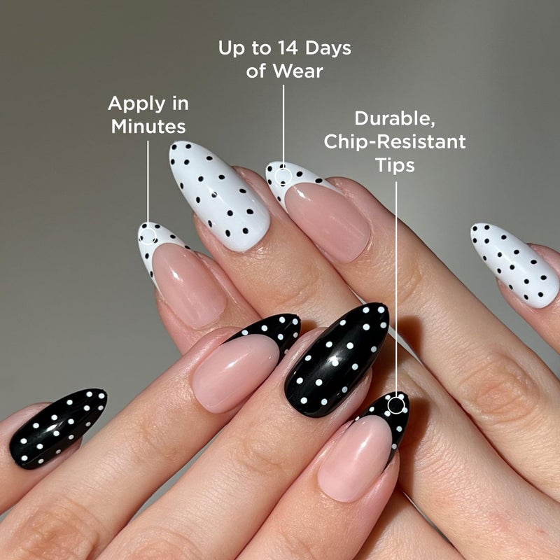 PaintLab Press On Nails - Polka Dot Couture Black & White Almond Fake Nails, 30 Nails in 15 Sizes with Glue, Reusable Salon Quality Press On Nails - Image 2