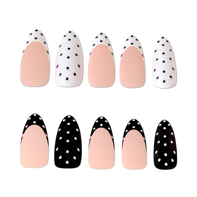 PaintLab Press On Nails - Polka Dot Couture Black & White Almond Fake Nails, 30 Nails in 15 Sizes with Glue, Reusable Salon Quality Press On Nails - Image 3