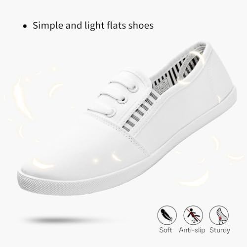 Shupua Women's Canvas Slip on Sneakers Casual Slip on Walking Shoes Womens Tennis Shoes Flat Dress Shoes Non Slip Work Shoes(White.us8) - Image 3