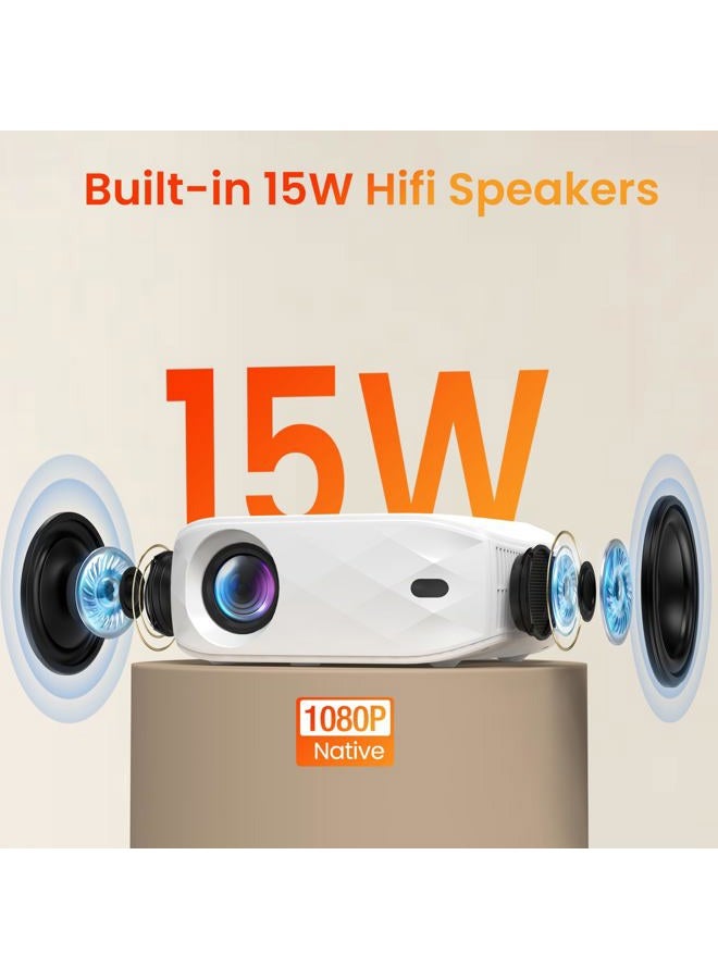 HAPPRUN جهاز عرض، جهاز عرض مع واي فاي وبلوتوث، [انعكاس خطوة واحدة] جهاز عرض للهواتف، جهاز عرض محمول بدقة 12000L 1080P مع شاشة، جهاز عرض أفلام خارجي للهواتف الذكية/HDMI/عصا التلفاز - Image 5