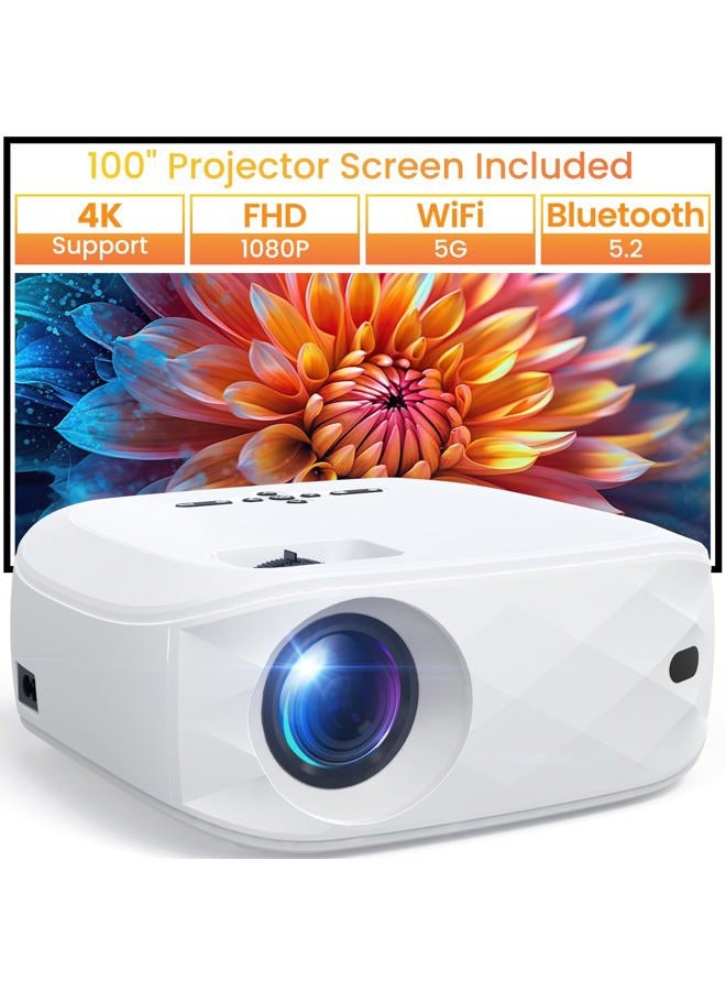 HAPPRUN جهاز عرض، جهاز عرض مع واي فاي وبلوتوث، [انعكاس خطوة واحدة] جهاز عرض للهواتف، جهاز عرض محمول بدقة 12000L 1080P مع شاشة، جهاز عرض أفلام خارجي للهواتف الذكية/HDMI/عصا التلفاز - Image 1