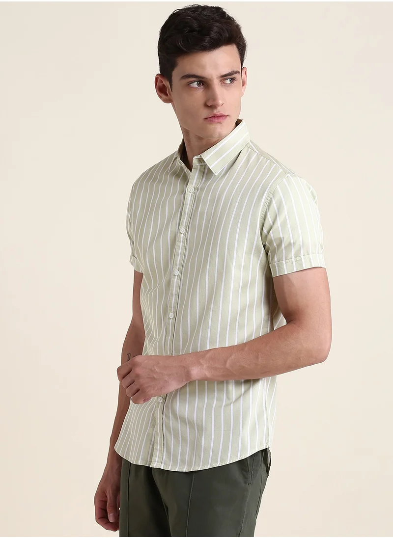 Dennis Lingo Men's Beige Slim Fit Cotton Shirt