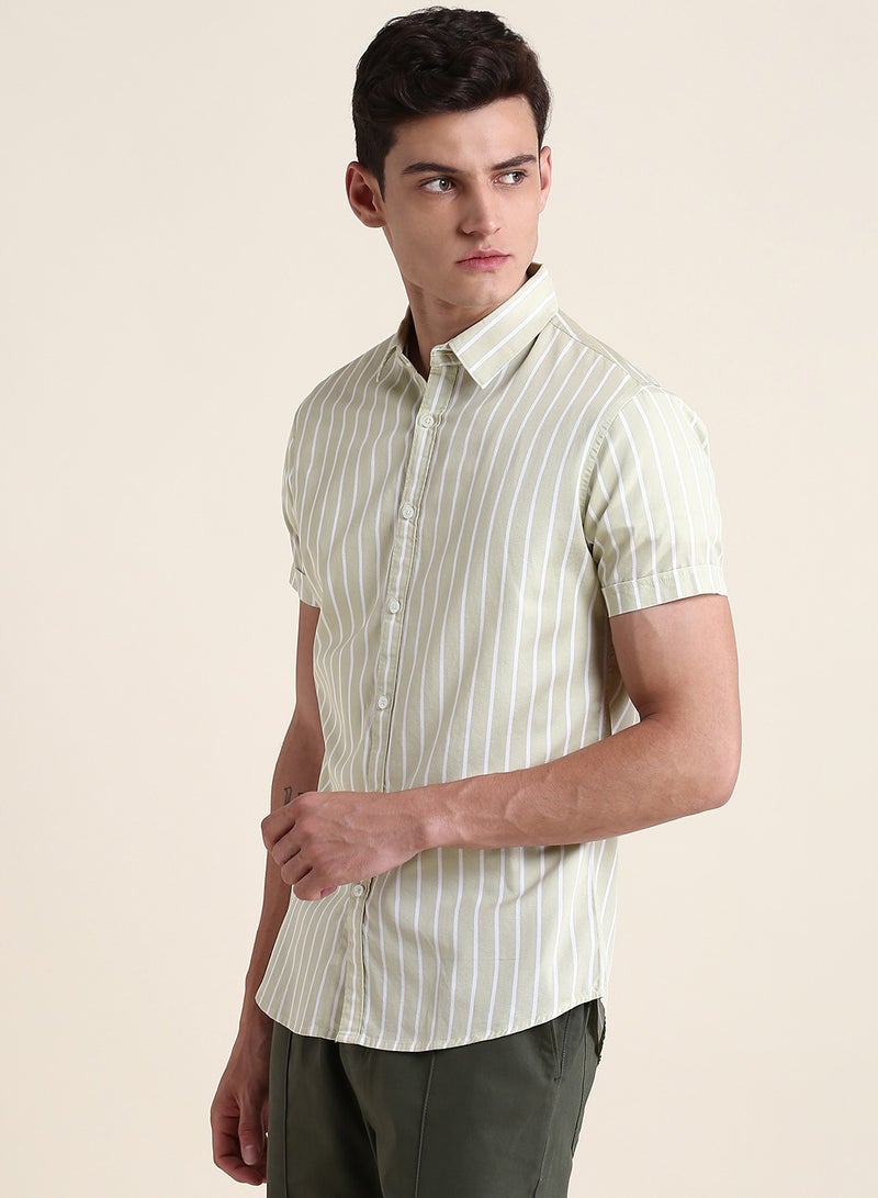 Men's Beige Slim Fit Cotton Shirt