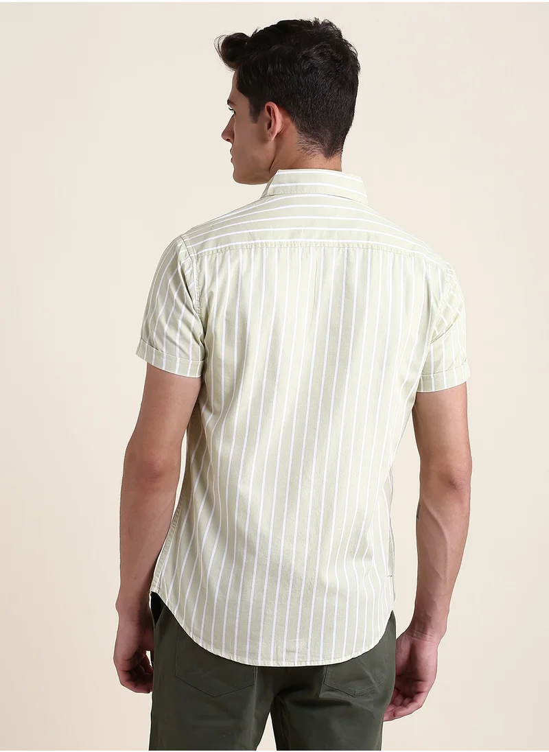 Dennis Lingo Men's Beige Slim Fit Cotton Shirt