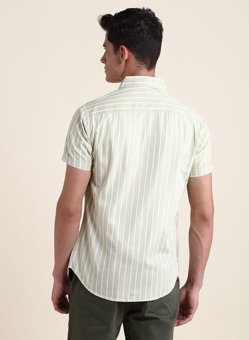 Men's Beige Slim Fit Cotton Shirt
