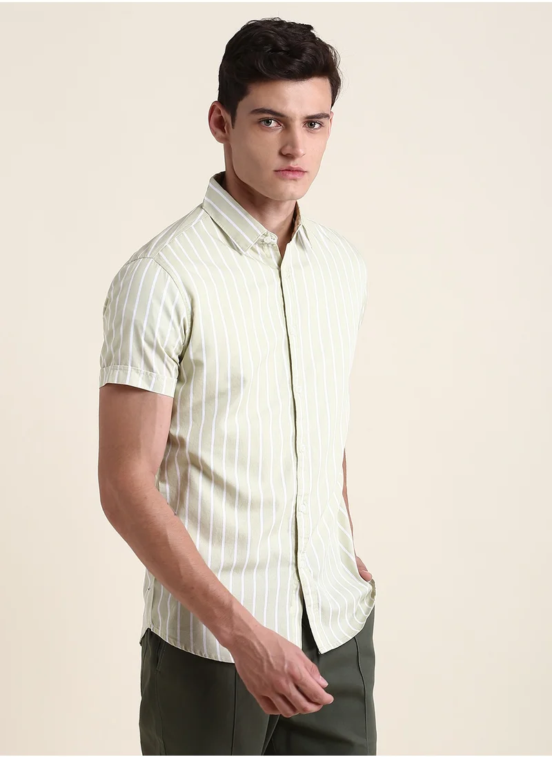 Dennis Lingo Men's Beige Slim Fit Cotton Shirt