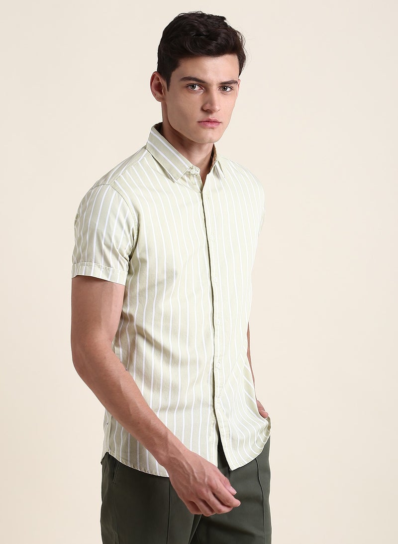 Men's Beige Slim Fit Cotton Shirt