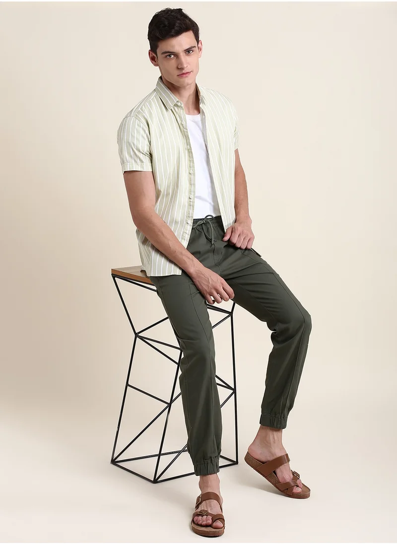 Dennis Lingo Men's Beige Slim Fit Cotton Shirt