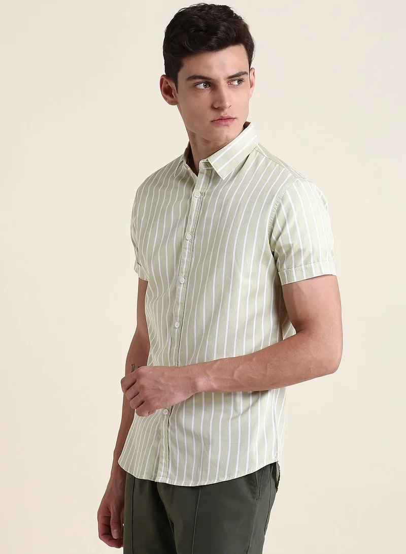 دينيس لينغو قميص رجالي قطن بيج بقصة ضيقة