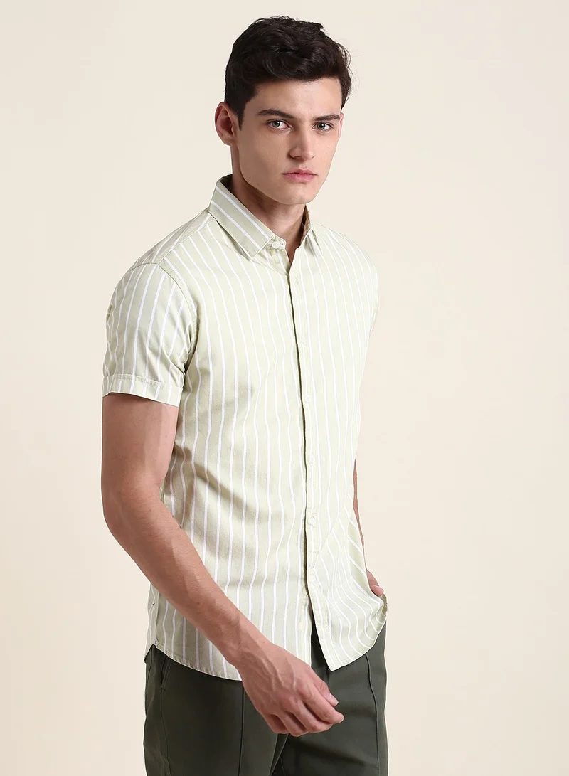 Men's Beige Slim Fit Cotton Shirt