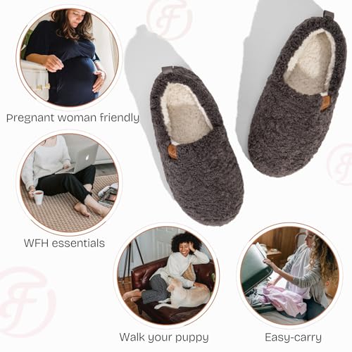 EverFoams Women’s Soft Curly Full Slippers Memory Foam Lightweight House Shoes Cozy Loafer with Polar Fleece Lining Dark Grey,9-10 US - Image 5