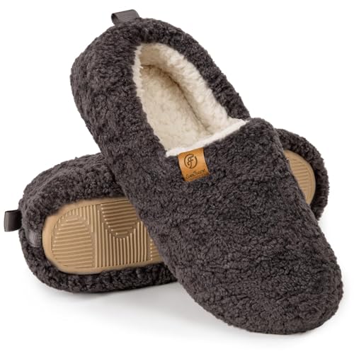 EverFoams Women’s Soft Curly Full Slippers Memory Foam Lightweight House Shoes Cozy Loafer with Polar Fleece Lining Dark Grey,9-10 US - Image 1